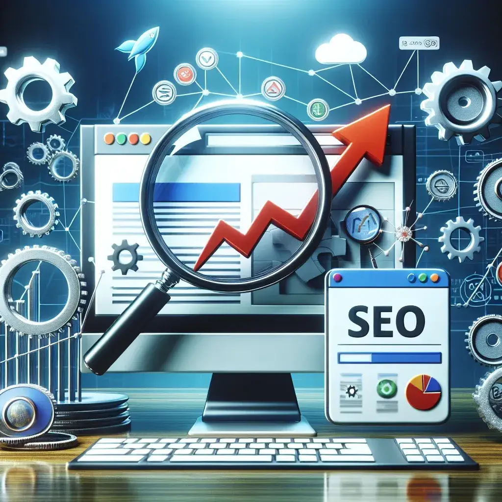 "Imagem ilustrativa de um especialista em SEO analisando dados em uma tela de computador, mostrando ferramentas gratuitas para otimizar um site para SEO, destacando gráficos e métricas de desempenho."